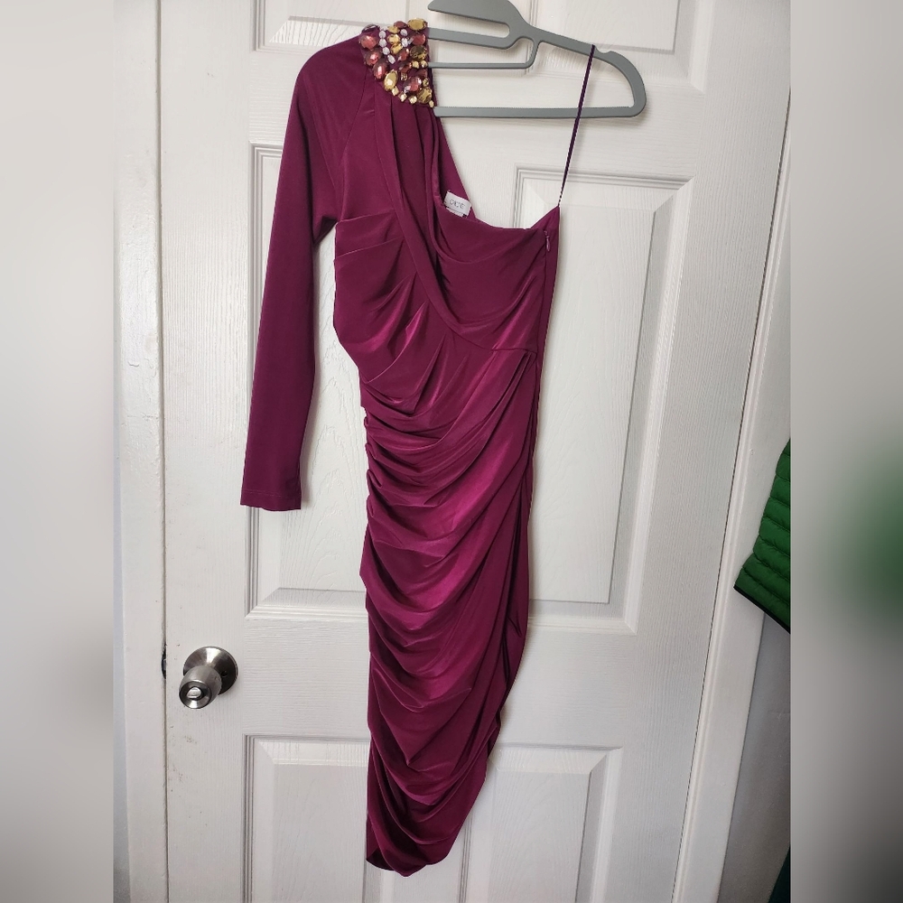 Caché Magenta Embellished One Shoulder Bodycon Dress Sz 4